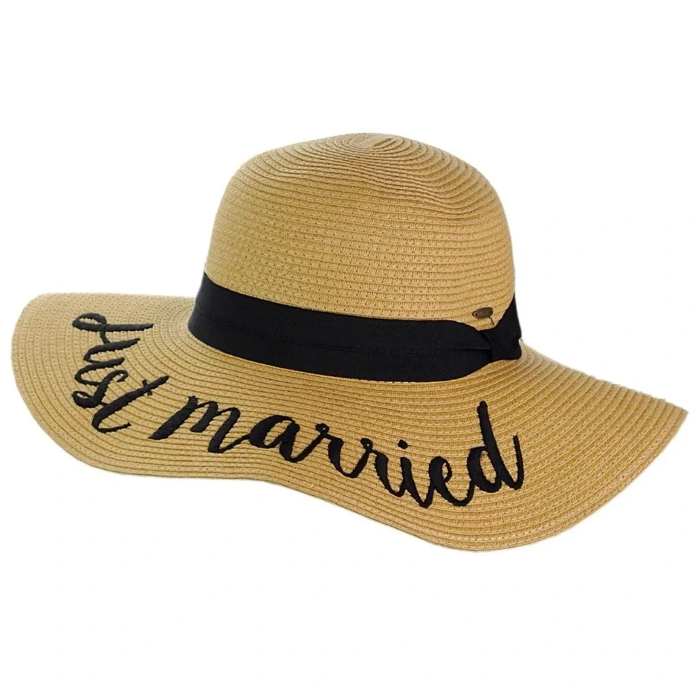 C.C Women's Paper Weaved Crushable Beach Embroidered 